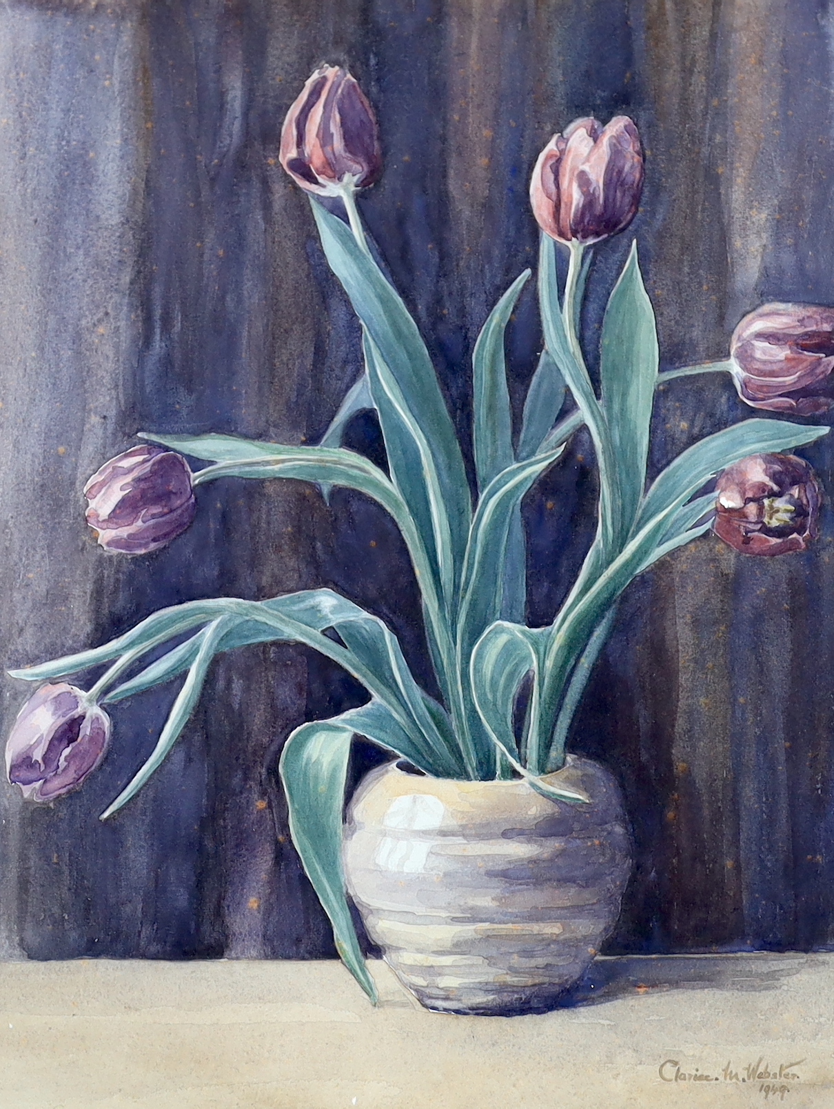 Clarice Webster, watercolour, Still life of tulips, signed and dated 1949, 55 x 42cm